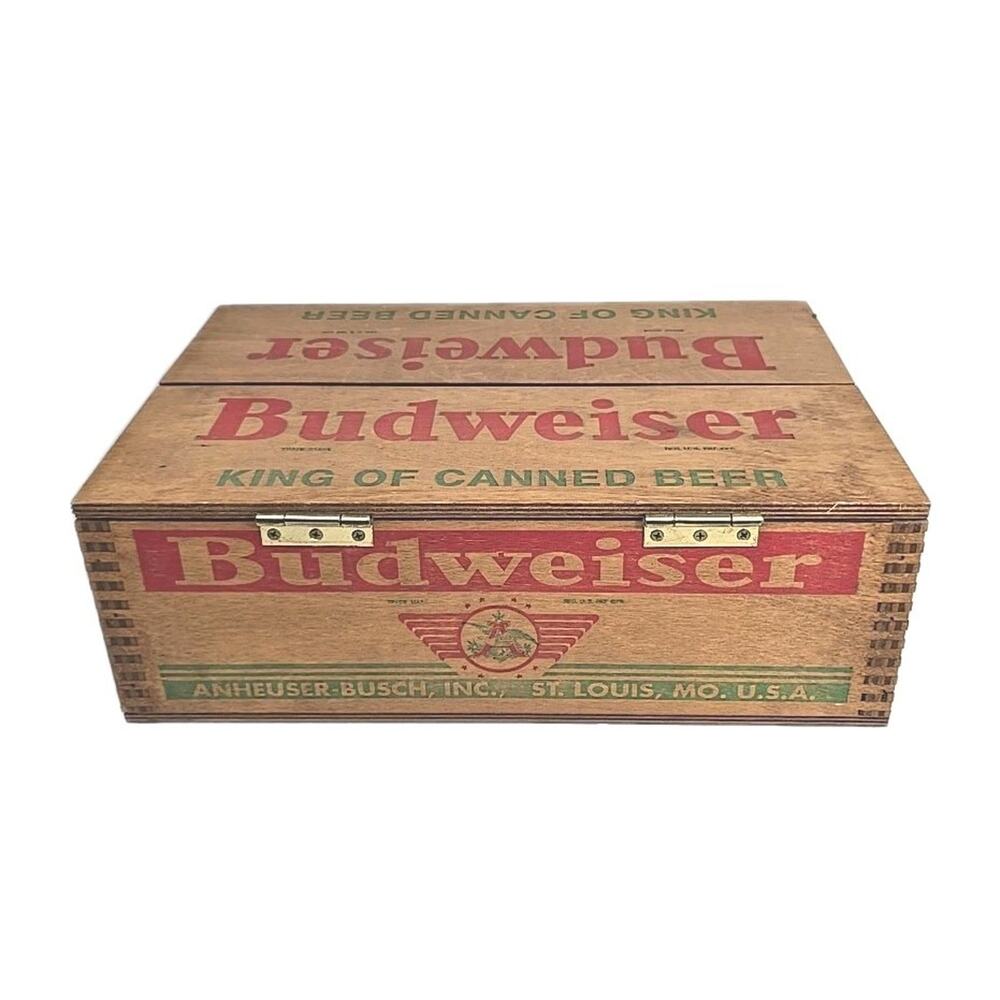 Vintage Budweiser King Of Canned‎ Beer Wooden Beer Box 1940's Logo VSA